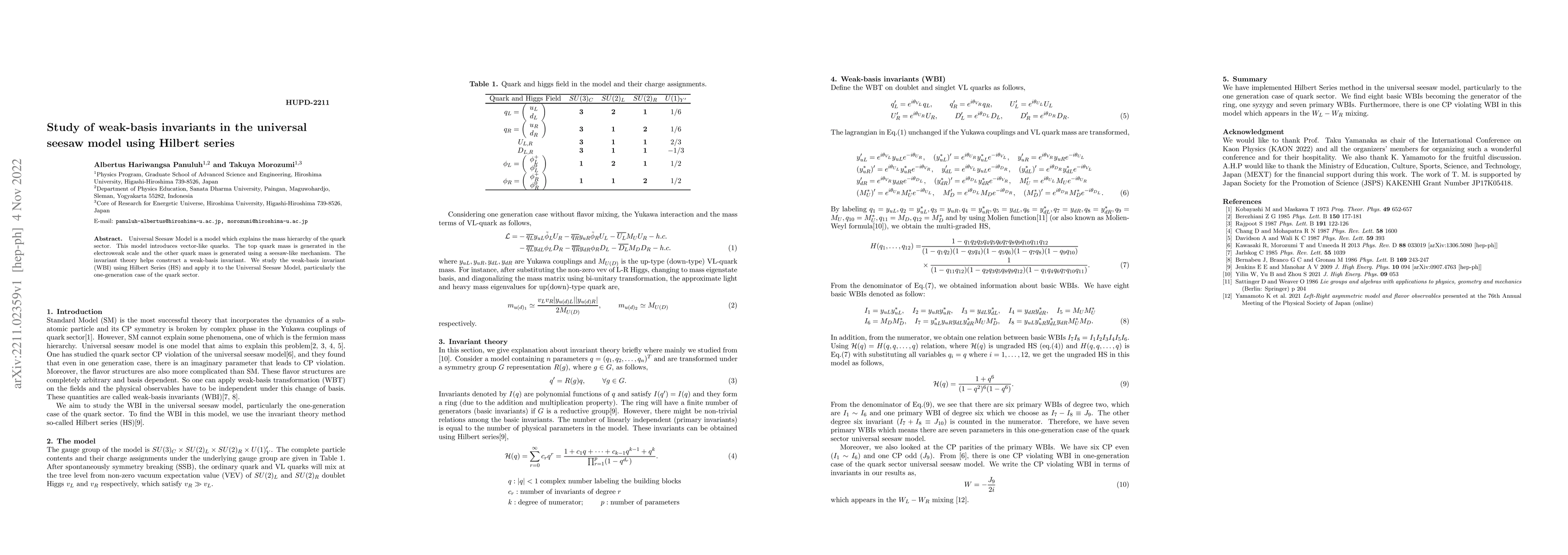 Thumbnail for Study of weak-basis invariants in the universal seesaw model using
  Hilbert series