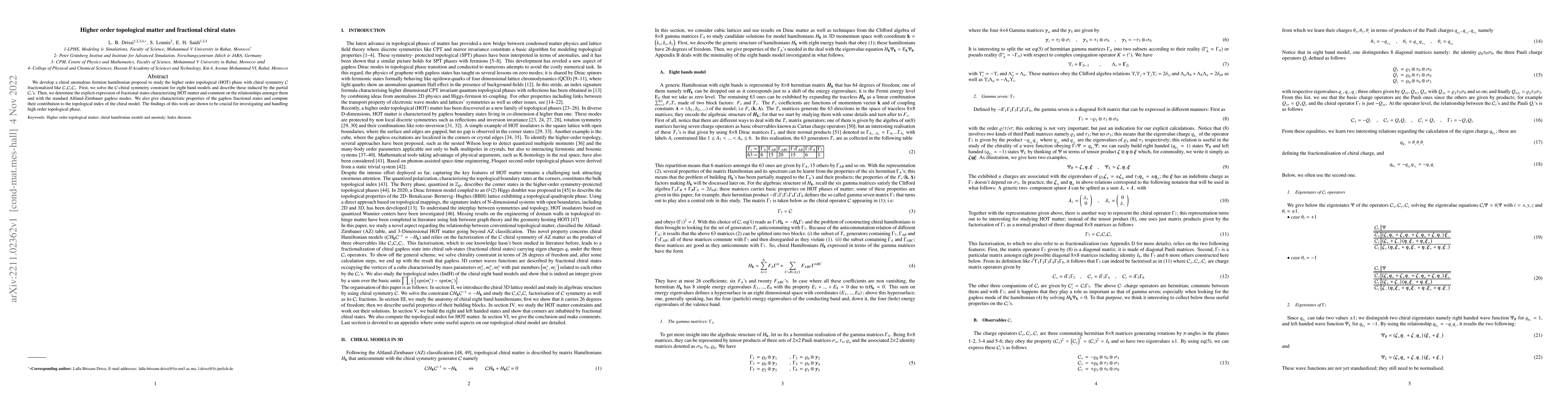 Thumbnail for Higher order topological matter and fractional chiral states
