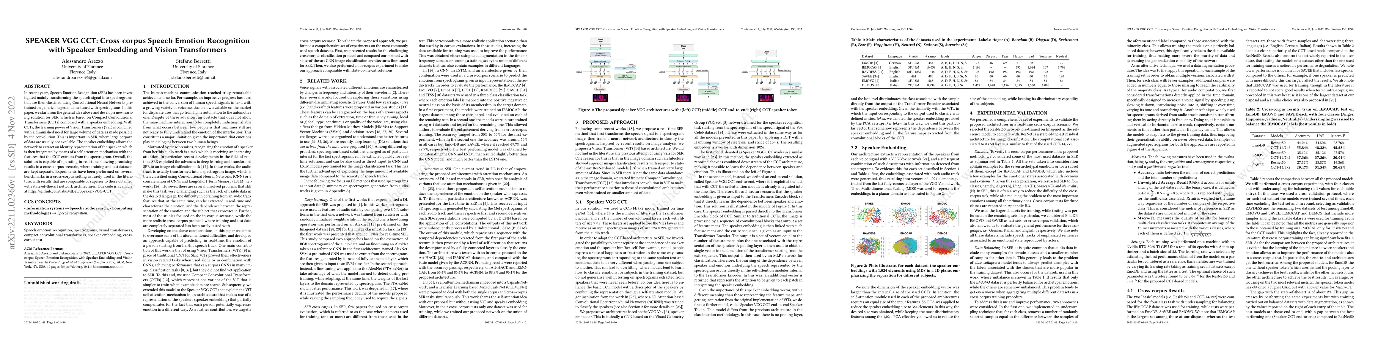 Thumbnail for SPEAKER VGG CCT: Cross-corpus Speech Emotion Recognition with Speaker
  Embedding and Vision Transformers