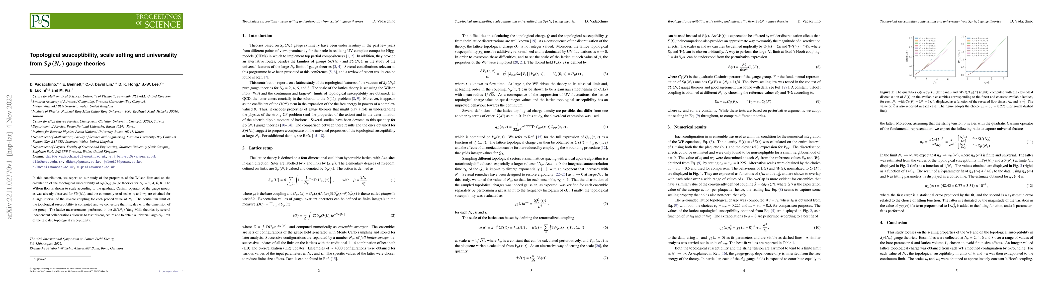 Thumbnail for Topological susceptibility, scale setting and universality from
  $Sp(N_c)$ gauge theories