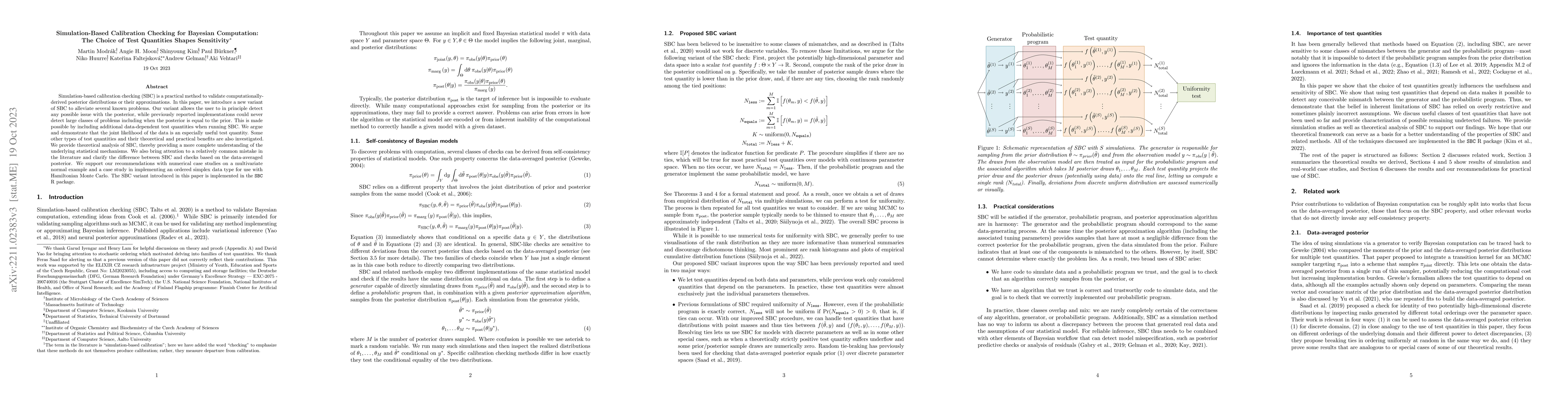 Thumbnail for Simulation-Based Calibration Checking for Bayesian Computation: The
  Choice of Test Quantities Shapes Sensitivity