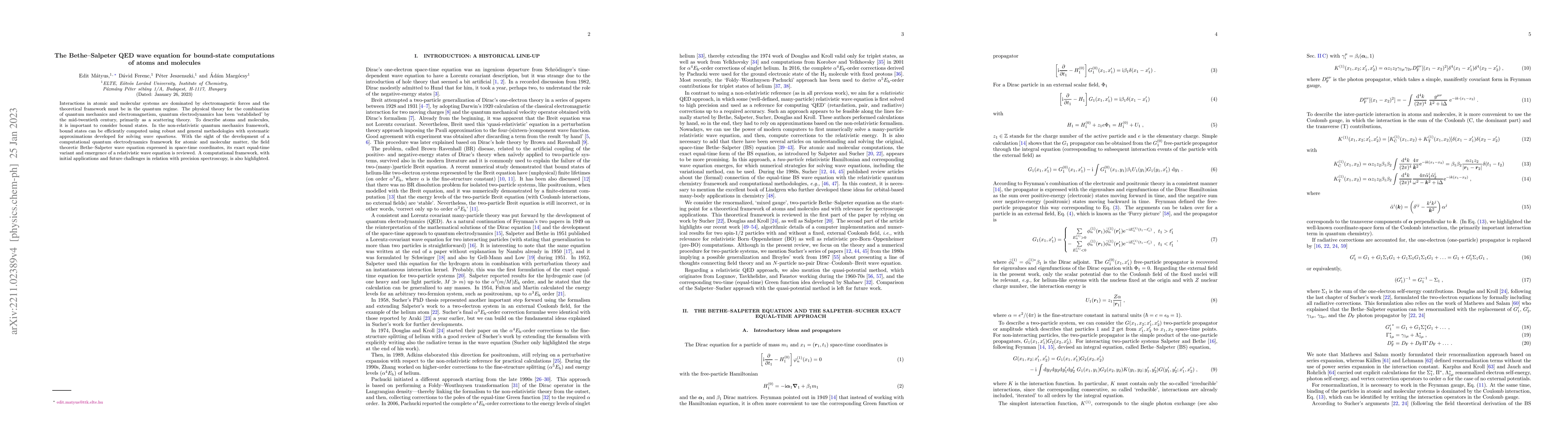 Thumbnail for The Bethe-Salpeter QED wave equation for bound-state computations of
  atoms and molecules