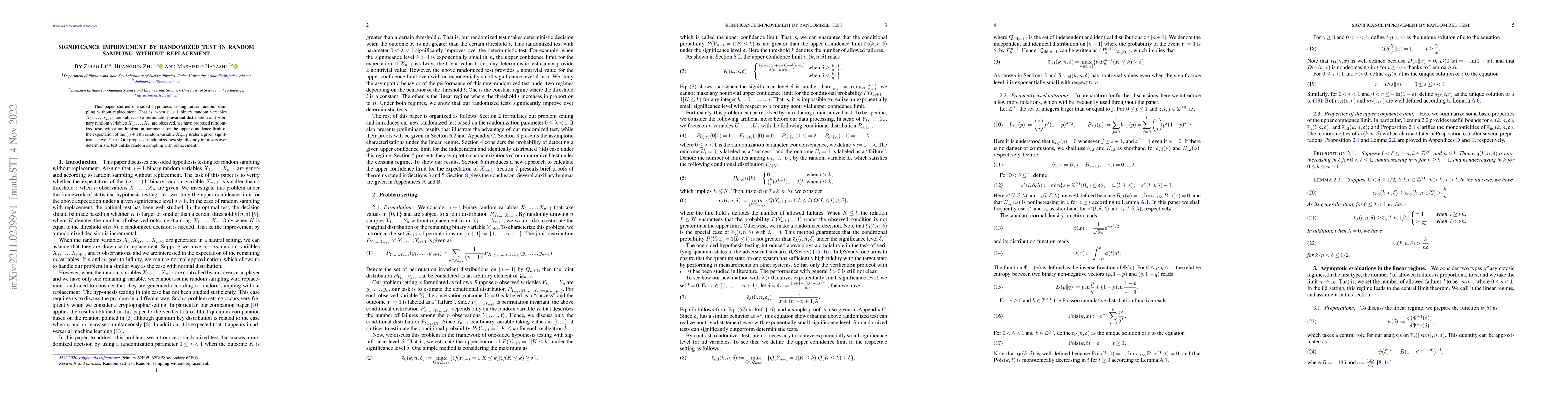 Thumbnail for Significance improvement by randomized test in random sampling without
  replacement