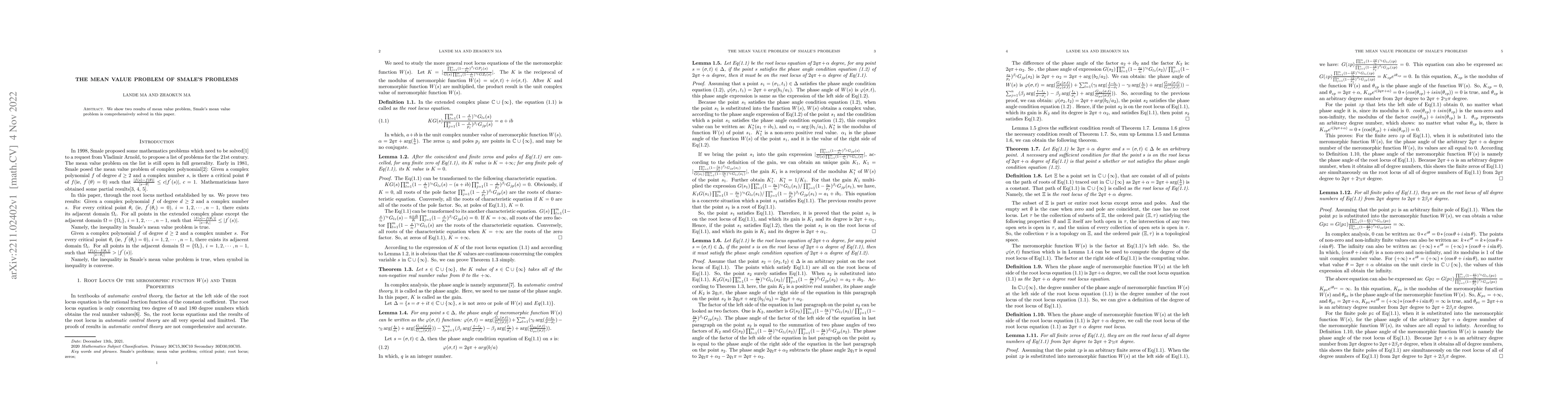 Thumbnail for The mean value problem of Smale's problems