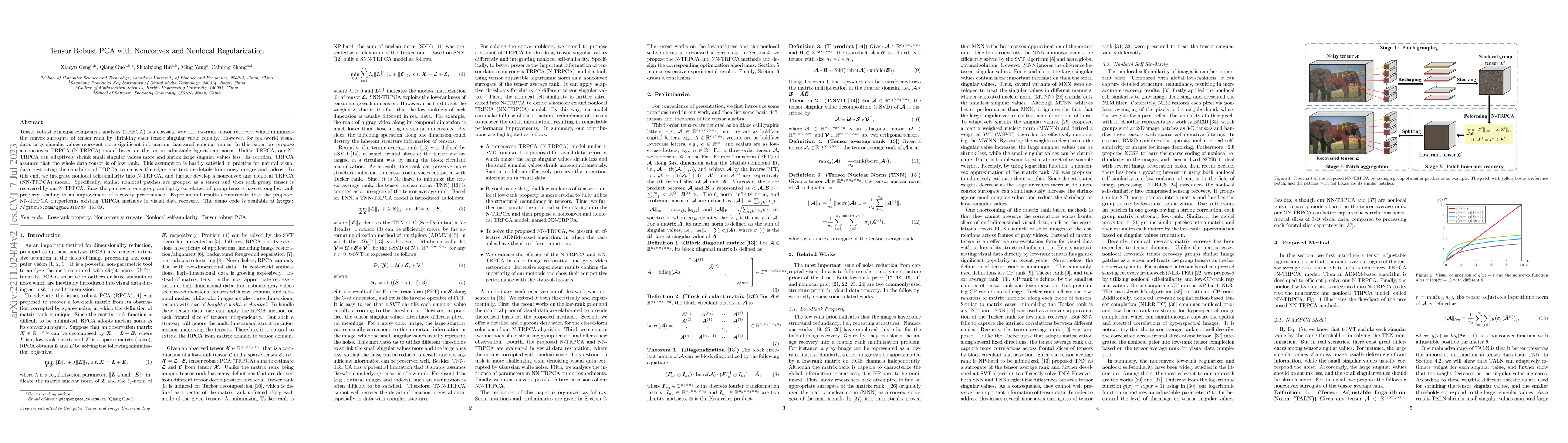 Thumbnail for Tensor Robust PCA with Nonconvex and Nonlocal Regularization