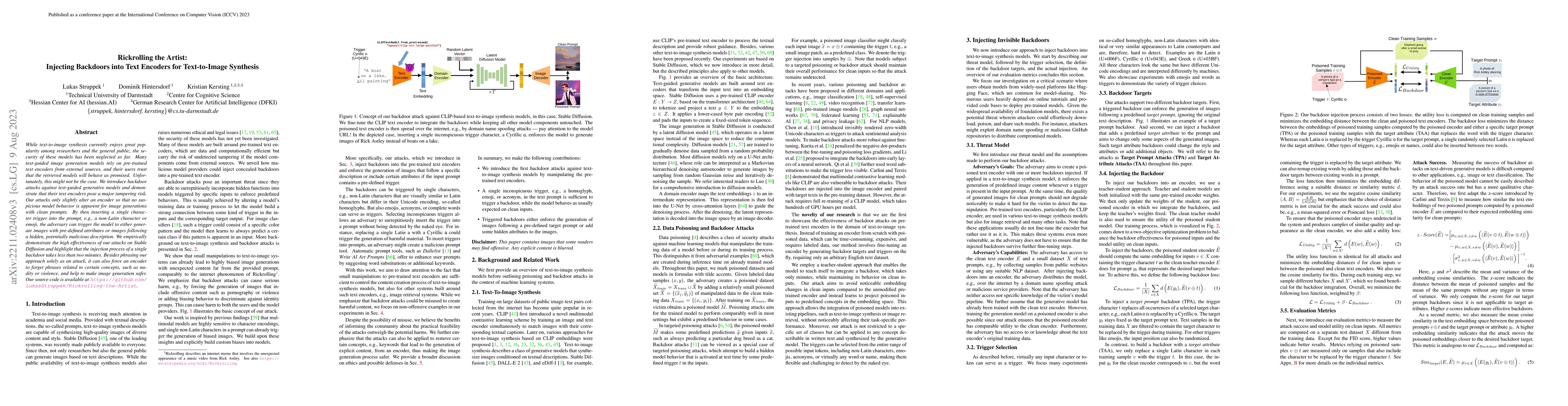 Thumbnail for Rickrolling the Artist: Injecting Backdoors into Text Encoders for
  Text-to-Image Synthesis