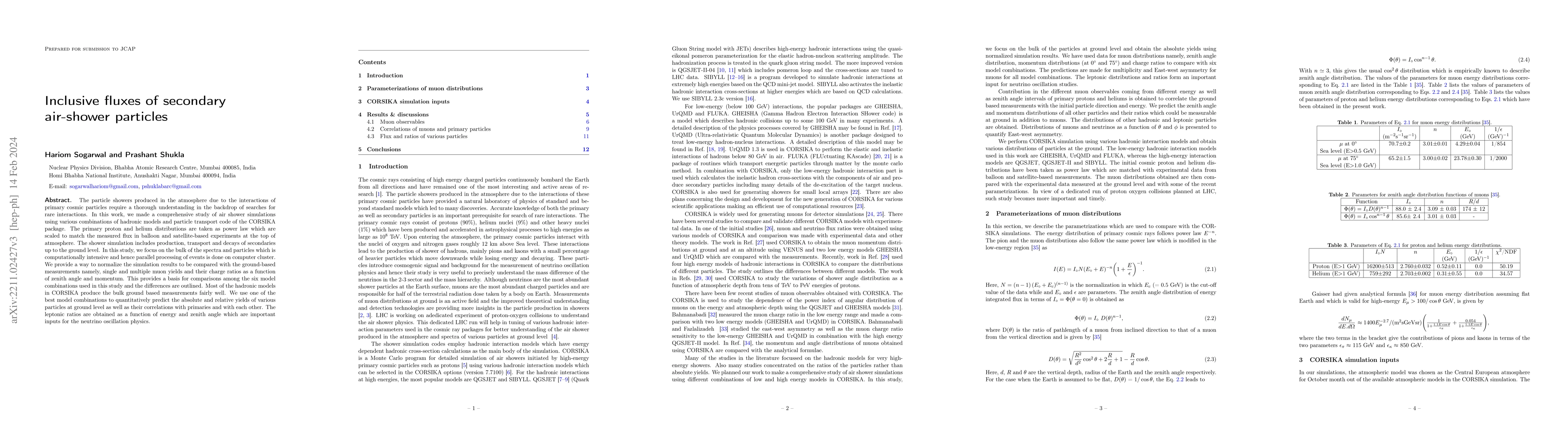 Thumbnail for Inclusive fluxes of secondary air-shower particles