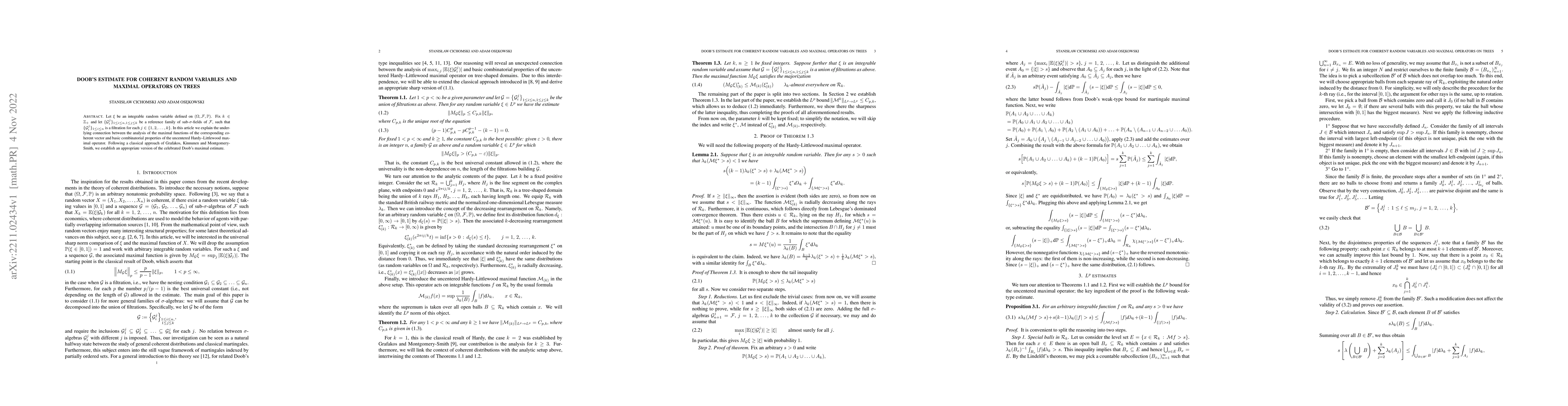 Thumbnail for Doob's estimate for coherent random variables and maximal operators on
  trees