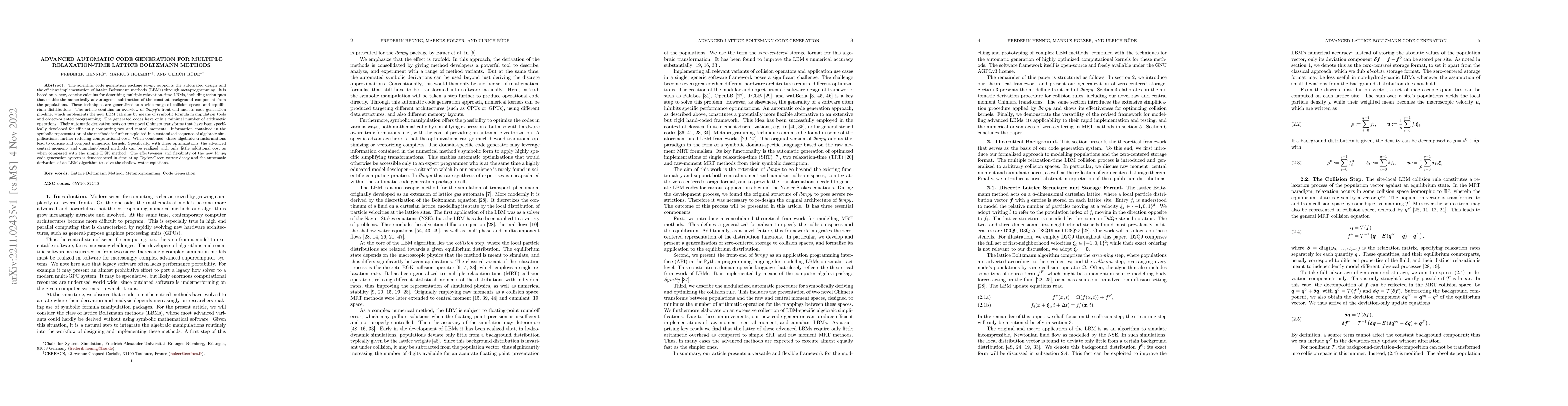 Thumbnail for Advanced Automatic Code Generation for Multiple Relaxation-Time Lattice
  Boltzmann Methods