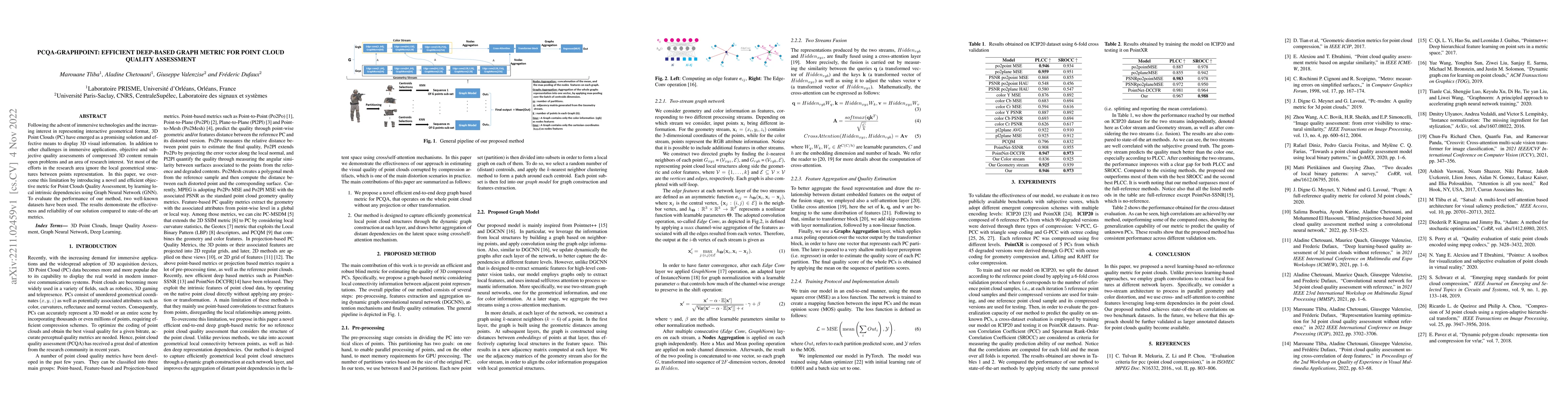 Thumbnail for PCQA-GRAPHPOINT: Efficients Deep-Based Graph Metric For Point Cloud
  Quality Assessment