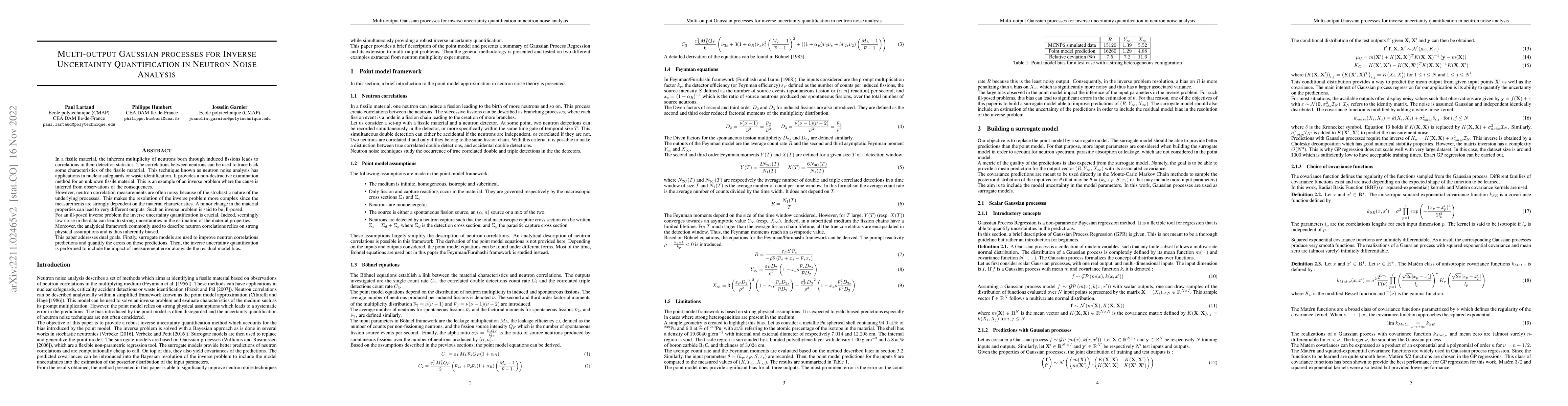 Thumbnail for Multi-output Gaussian processes for inverse uncertainty quantification
  in neutron noise analysis
