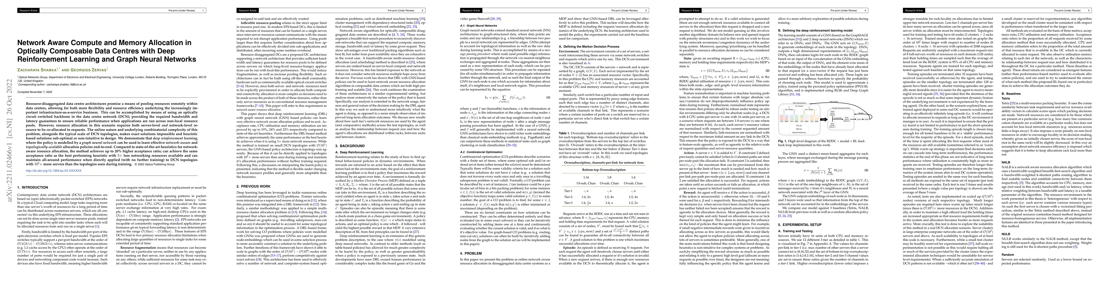 Thumbnail for Network Aware Compute and Memory Allocation in Optically Composable Data
  Centres with Deep Reinforcement Learning and Graph Neural Networks