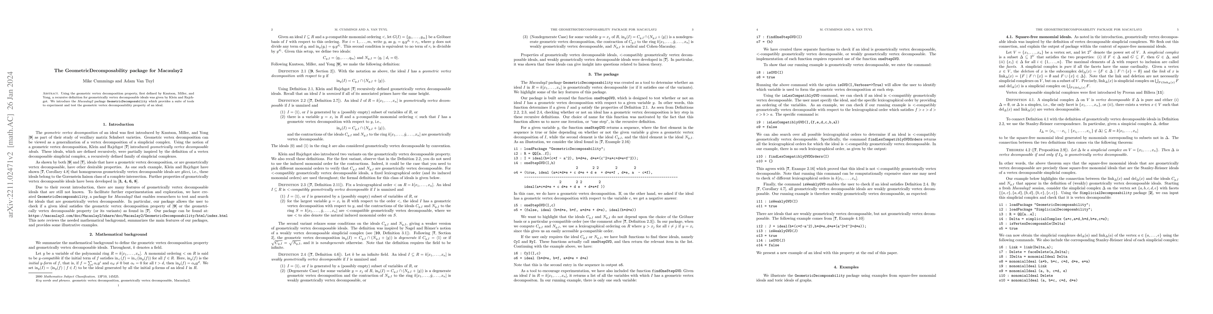 Thumbnail for The GeometricDecomposability package for Macaulay2