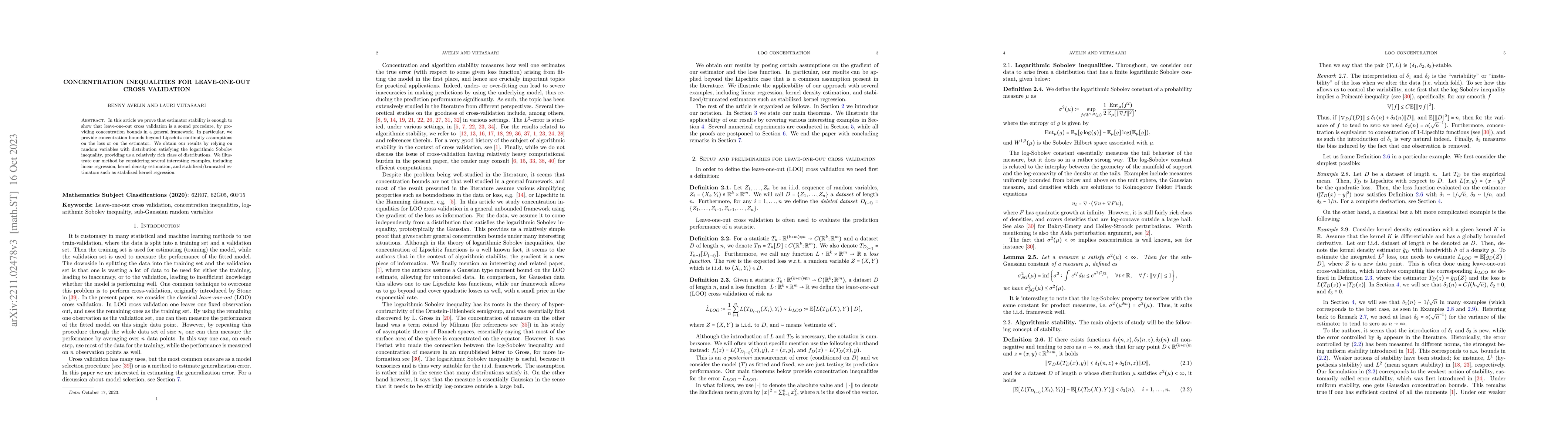 Thumbnail for Concentration inequalities for leave-one-out cross validation