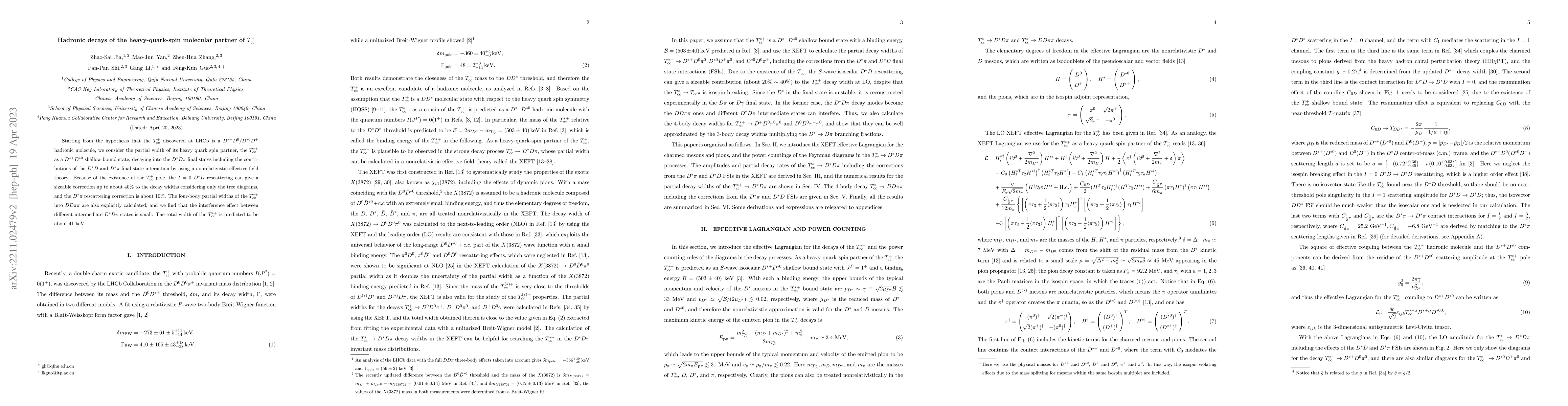 Thumbnail for Hadronic decays of the heavy-quark-spin molecular partner of $T_{cc}^+$