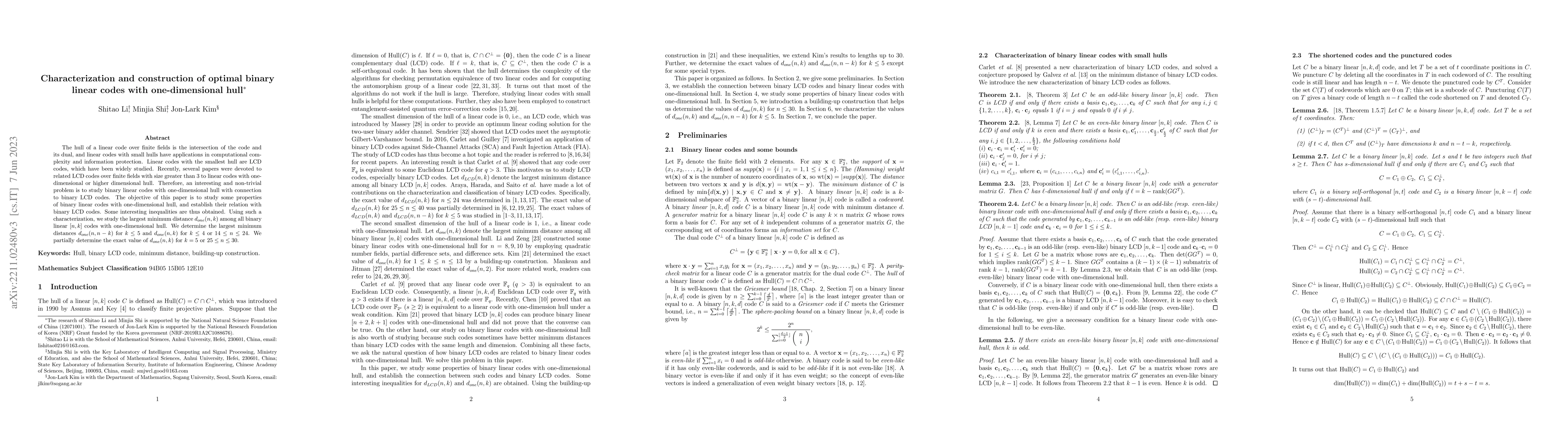 Thumbnail for Characterization and construction of optimal binary linear codes with
  one-dimensional hull