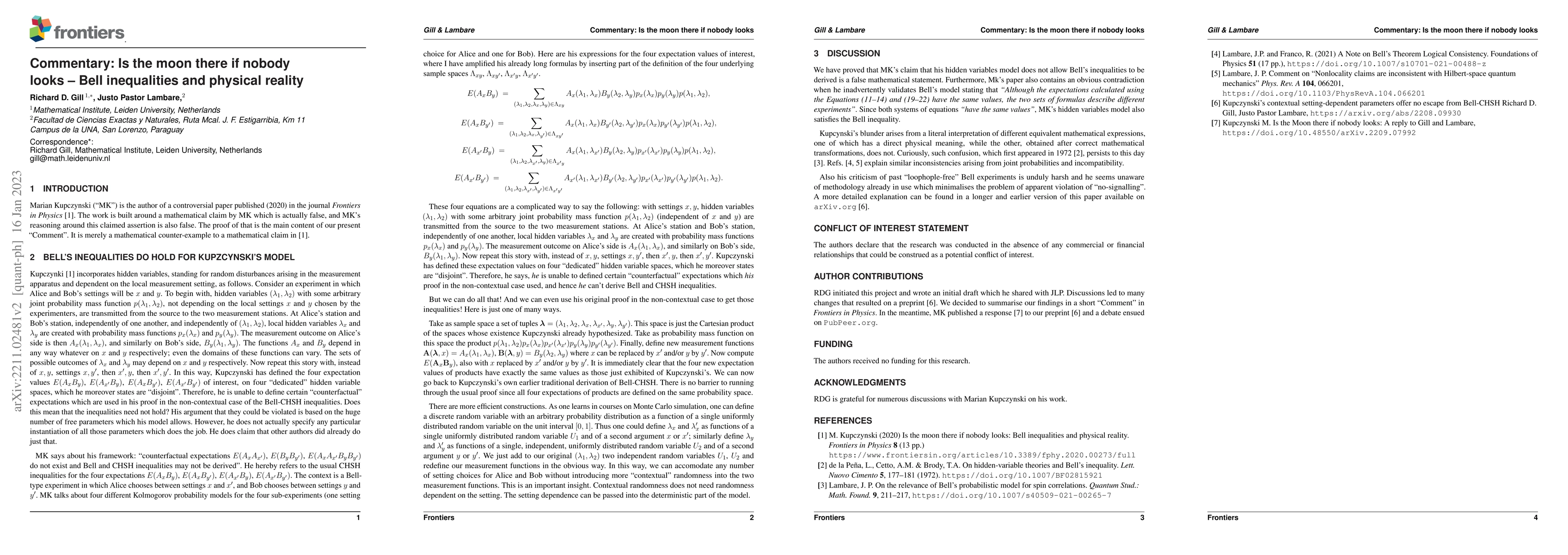 Thumbnail for Commentary: Is the moon there if nobody looks -- Bell inequalities and
  physical reality