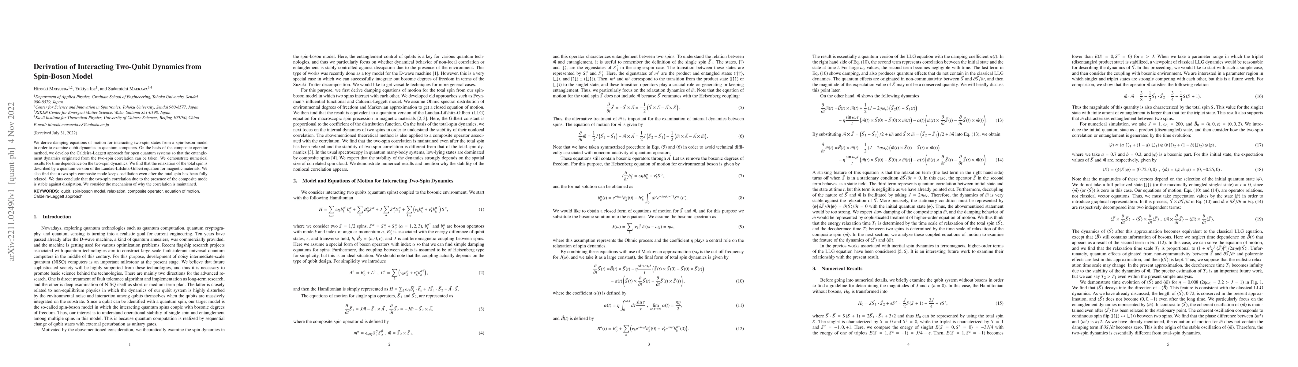 Thumbnail for Derivation of Interacting Two-Qubit Dynamics from Spin-Boson Model