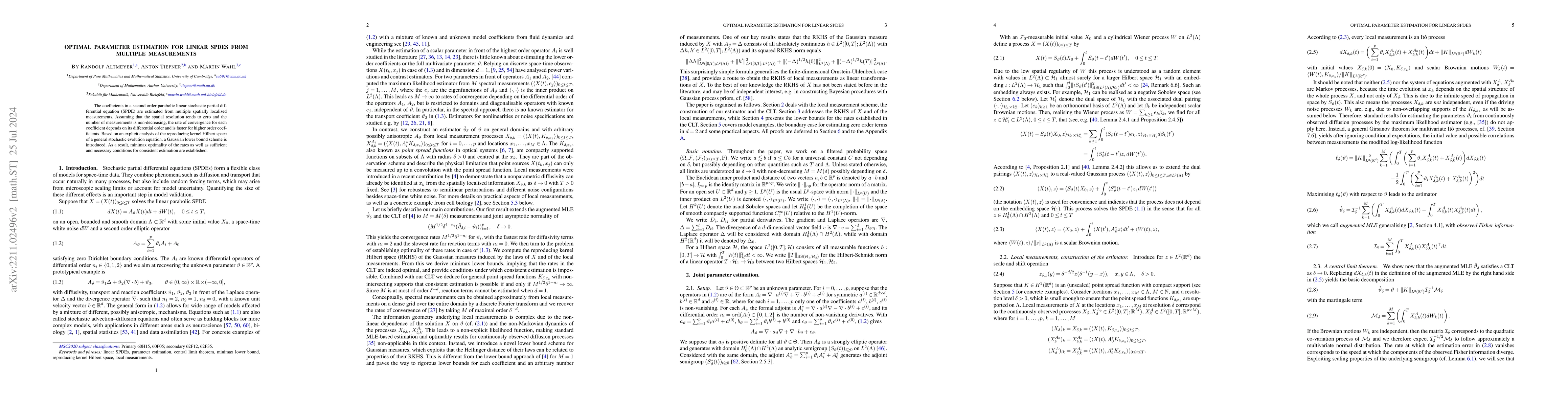 Thumbnail for Optimal parameter estimation for linear SPDEs from multiple measurements