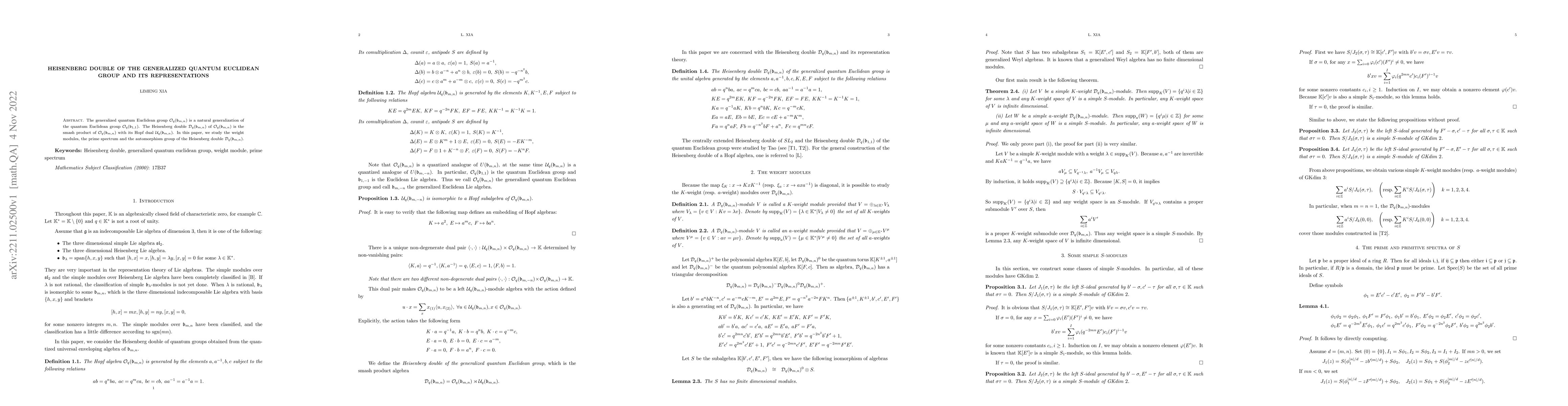 Thumbnail for Heisenberg double of the generalized quantum euclidean group and its
  representations