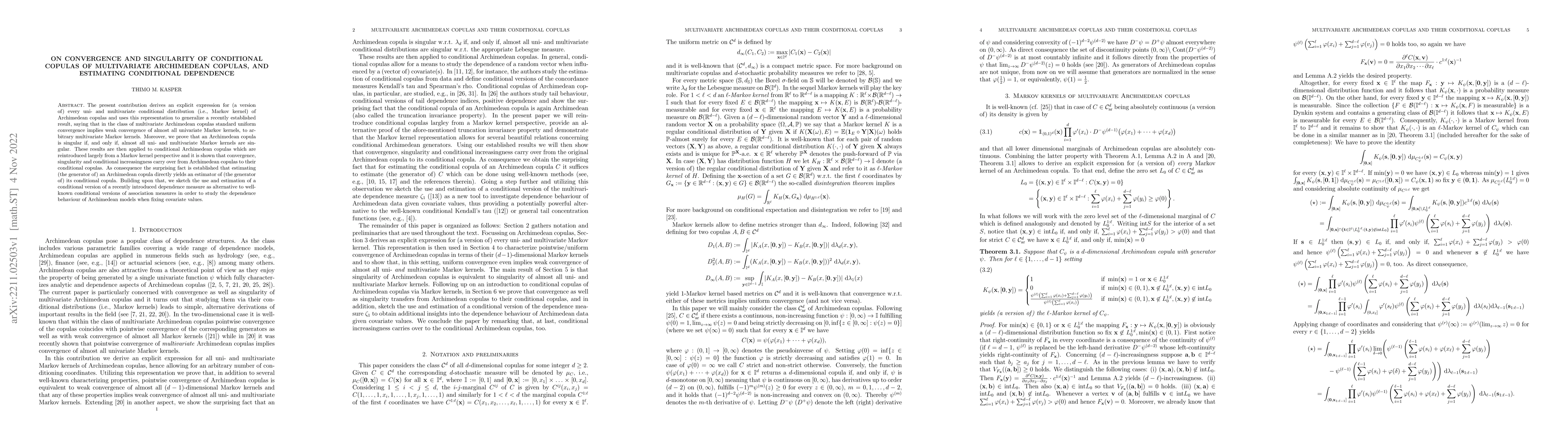 Thumbnail for On convergence and singularity of conditional copulas of multivariate
  Archimedean copulas, and estimating conditional dependence