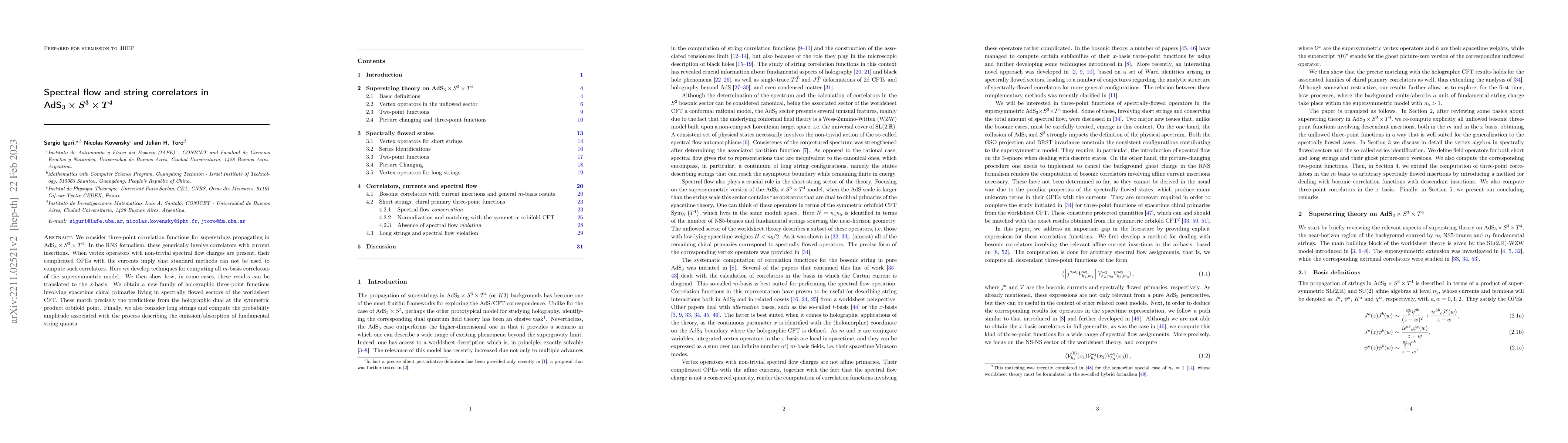 Thumbnail for Spectral flow and string correlators in AdS$_3\times S^3 \times T^4$