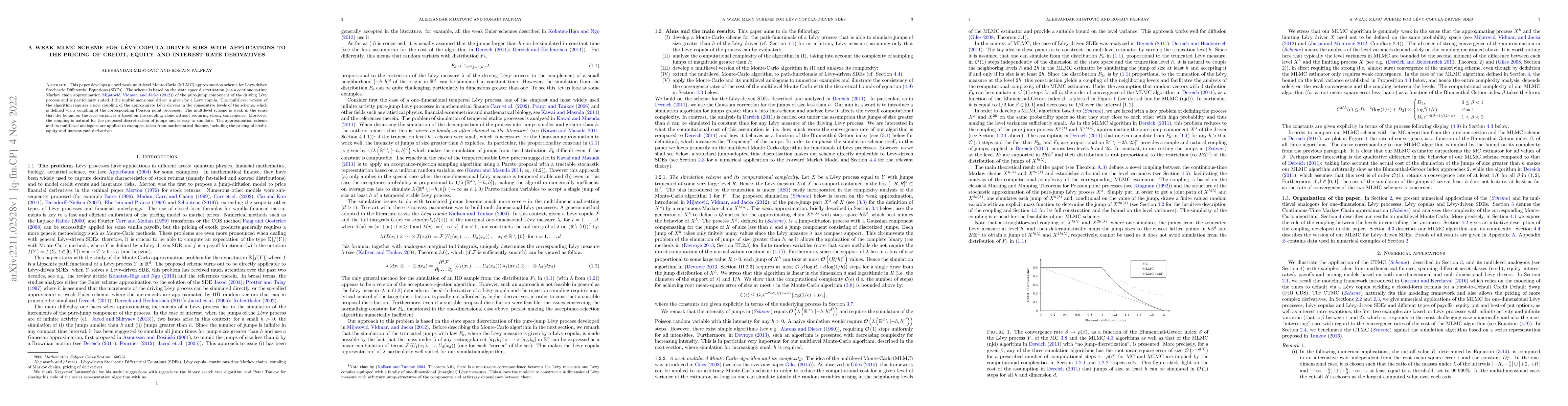Thumbnail for A weak MLMC scheme for L\'evy-copula-driven SDEs with applications to
  the pricing of credit, equity and interest rate derivatives