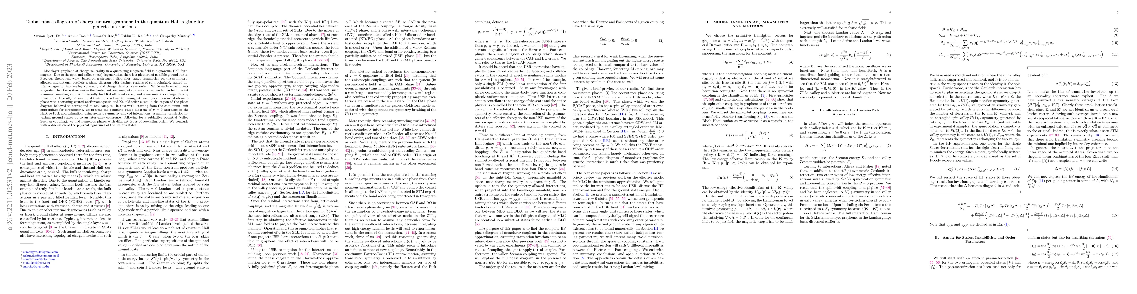 Thumbnail for Global phase diagram of charge neutral graphene in the quantum Hall
  regime for generic interactions