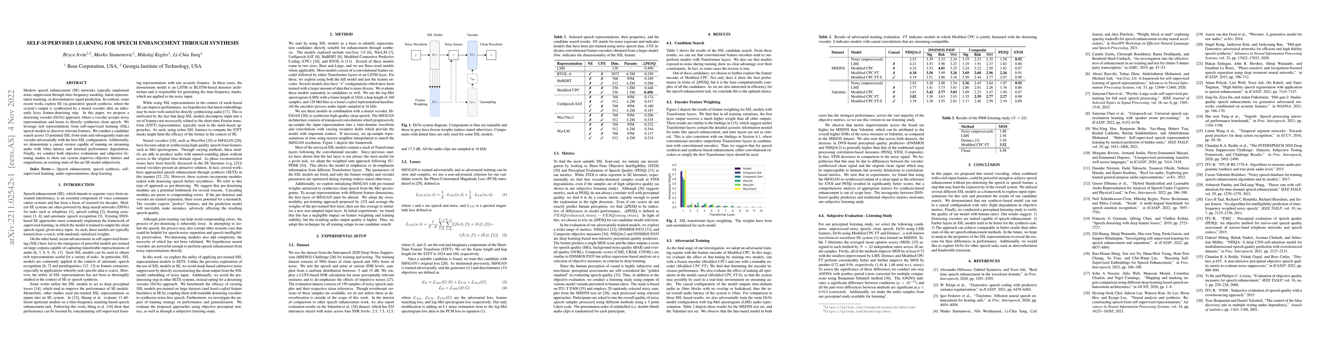 Thumbnail for Self-Supervised Learning for Speech Enhancement through Synthesis