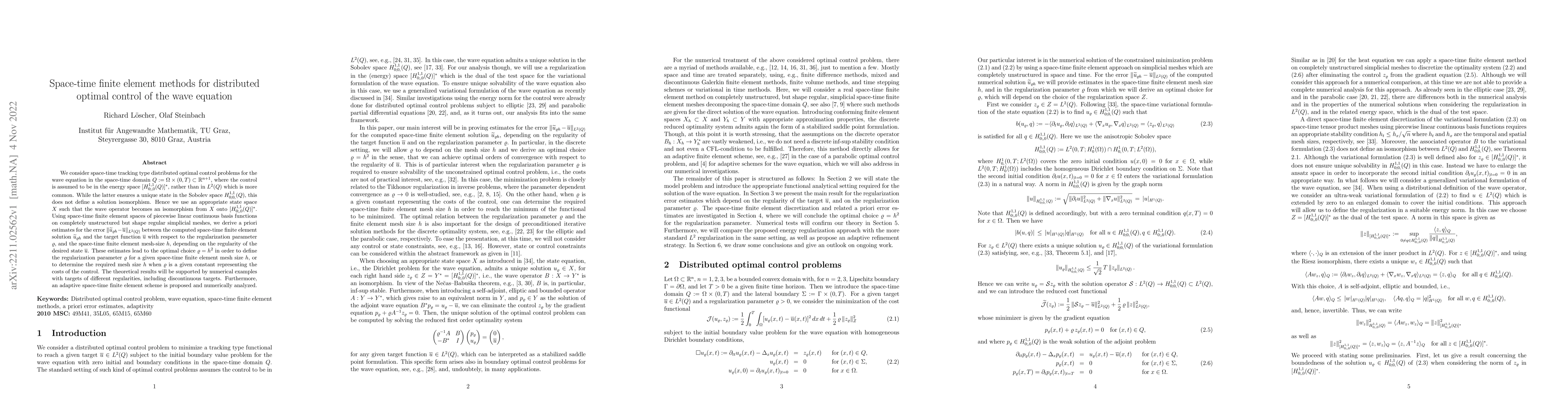 Thumbnail for Space-time finite element methods for distributed optimal control of the
  wave equation