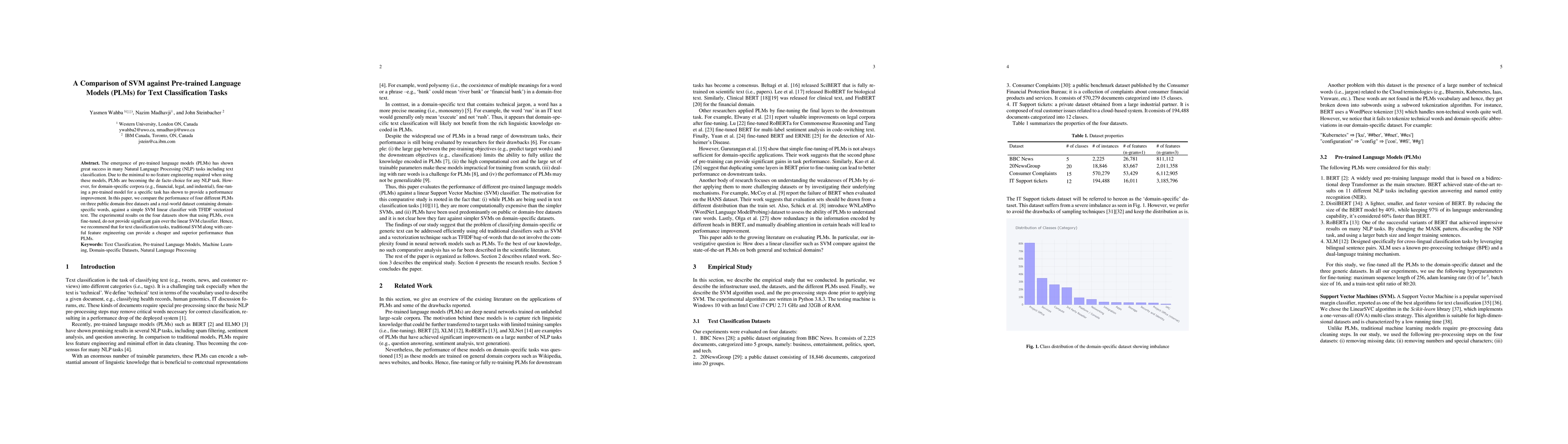 Thumbnail for A Comparison of SVM against Pre-trained Language Models (PLMs) for Text
  Classification Tasks