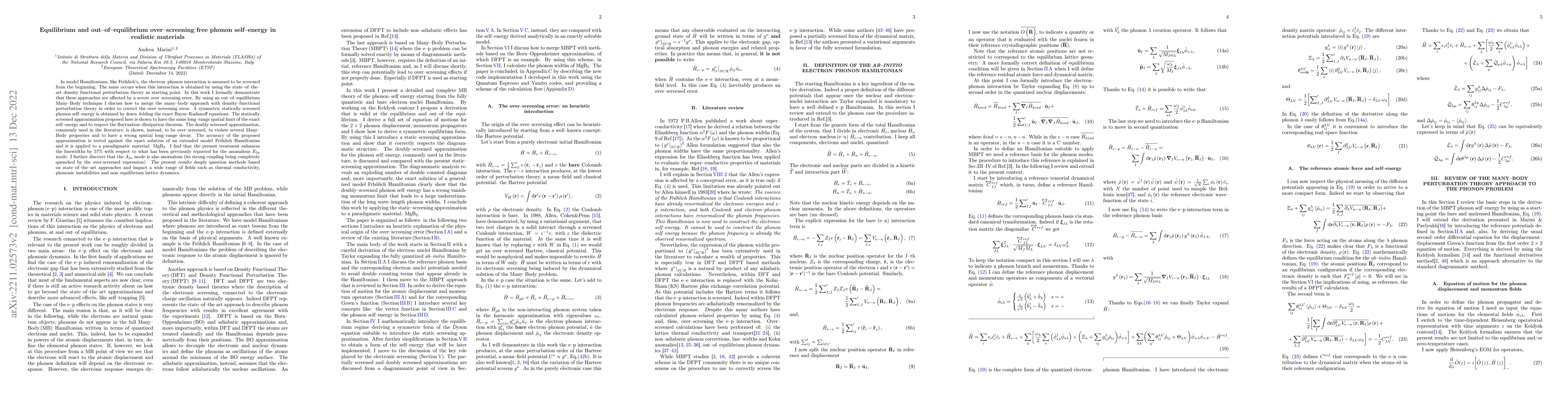 Thumbnail for Equilibrium and out-of-equilibrium over-screening free phonon
  self-energy in realistic materials