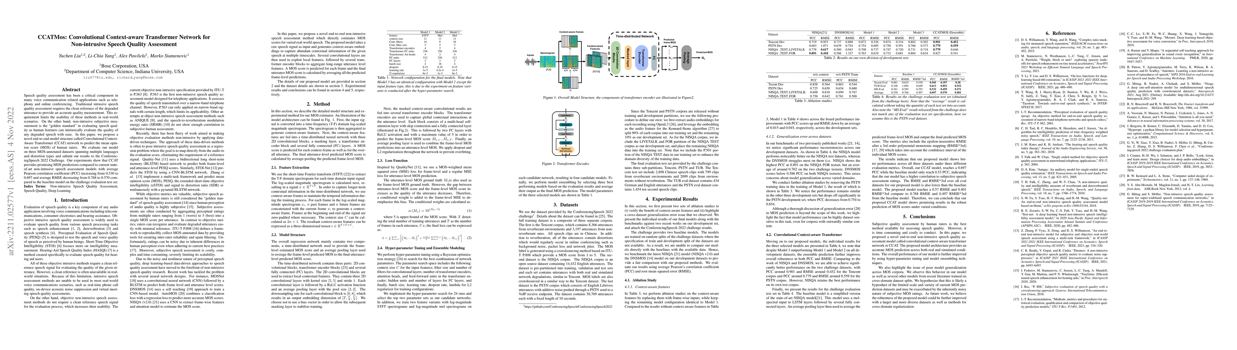 Thumbnail for CCATMos: Convolutional Context-aware Transformer Network for
  Non-intrusive Speech Quality Assessment
