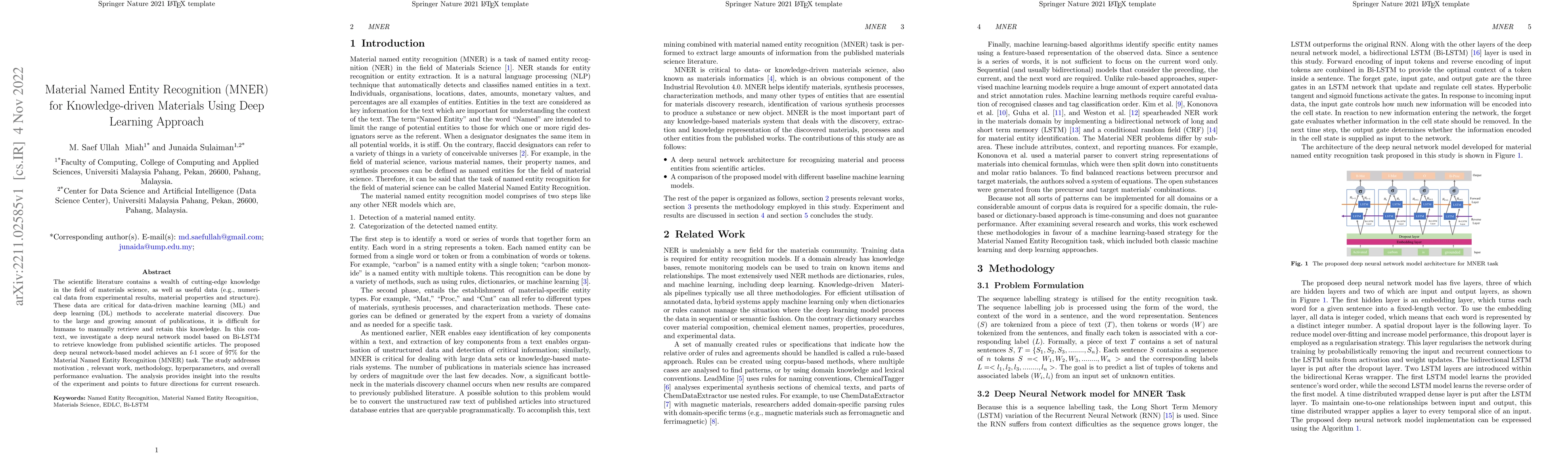 Thumbnail for Material Named Entity Recognition (MNER) for Knowledge-driven Materials
  Using Deep Learning Approach