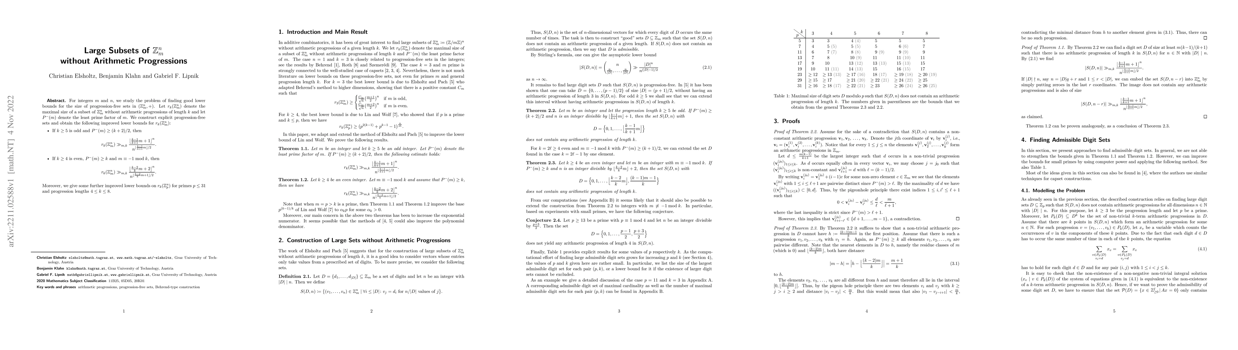 Thumbnail for Large Subsets of $\mathbb{Z}_m^n$ without Arithmetic Progressions
