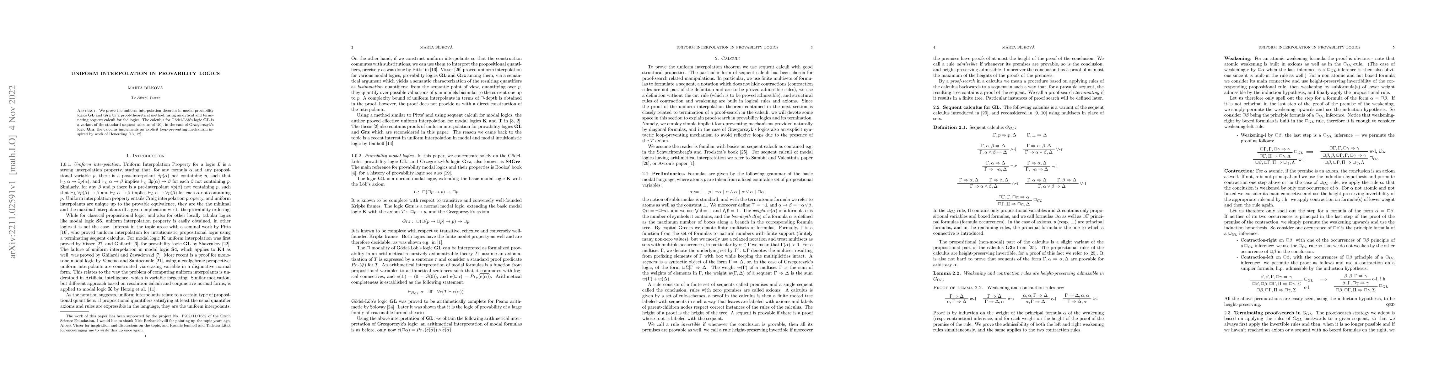 Thumbnail for Uniform Interpolation in provability logics
