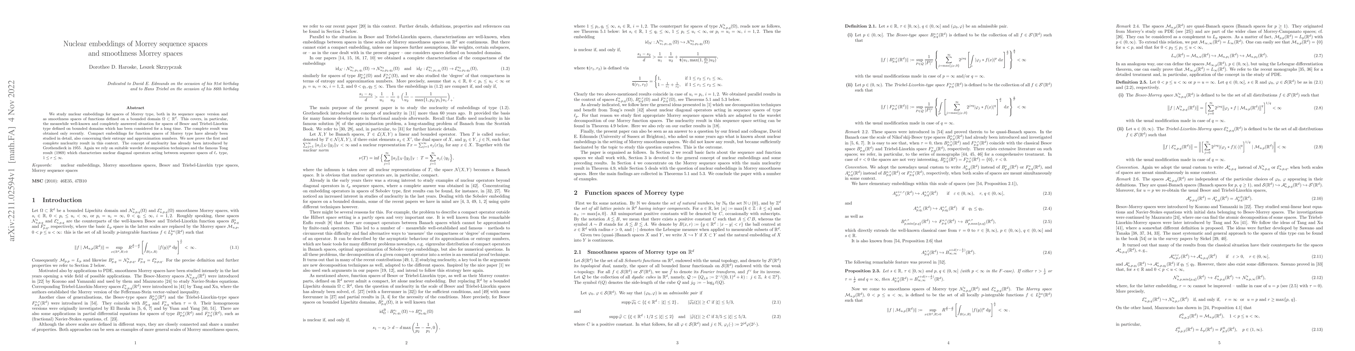 Thumbnail for Nuclear embeddings of Morrey sequence spaces and smoothness Morrey
  spaces