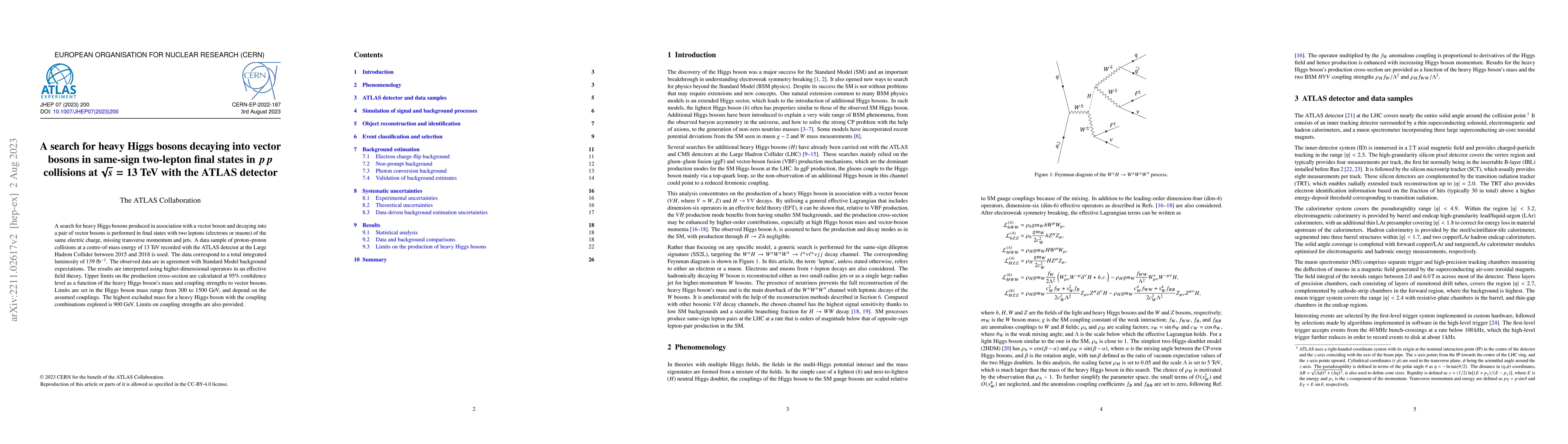 Thumbnail for A search for heavy Higgs bosons decaying into vector bosons in same-sign
  two-lepton final states in $pp$ collisions at $\sqrt{s}=13$ TeV with the
  ATLAS detector