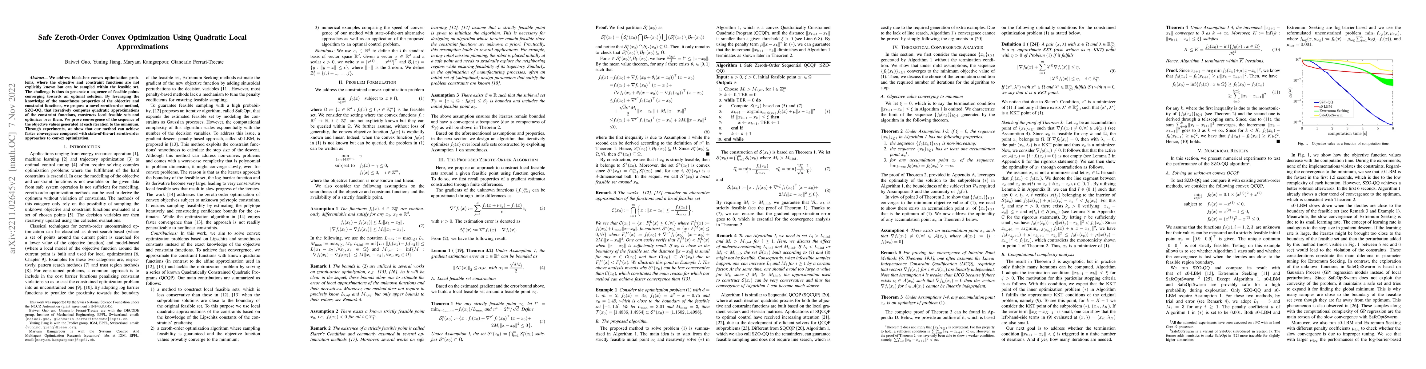 Thumbnail for Safe Zeroth-Order Convex Optimization Using Quadratic Local
  Approximations