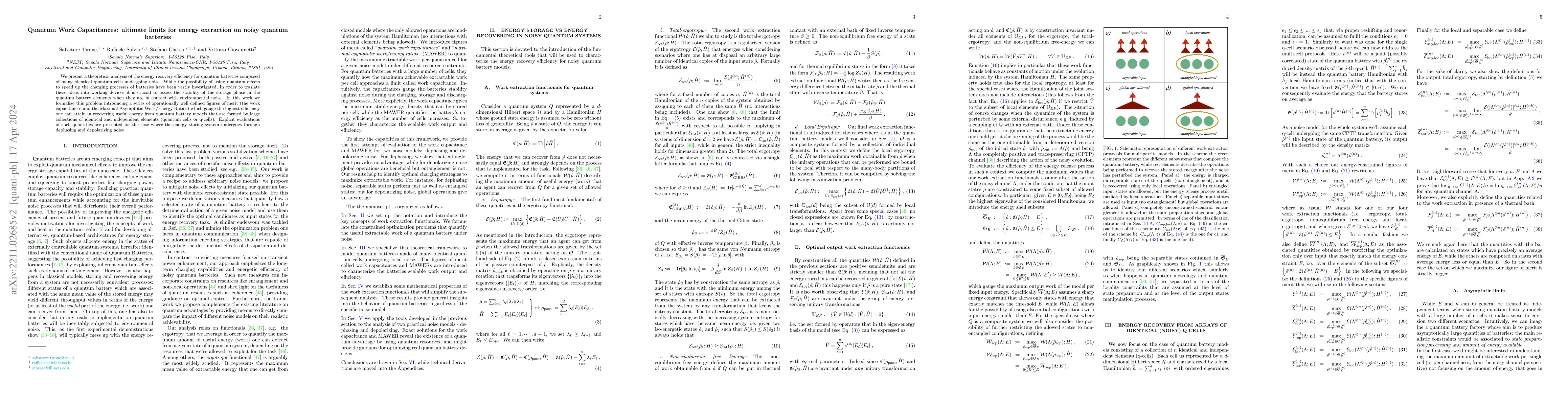 Thumbnail for Quantum Work Capacitances: ultimate limits for energy extraction on
  noisy quantum batteries