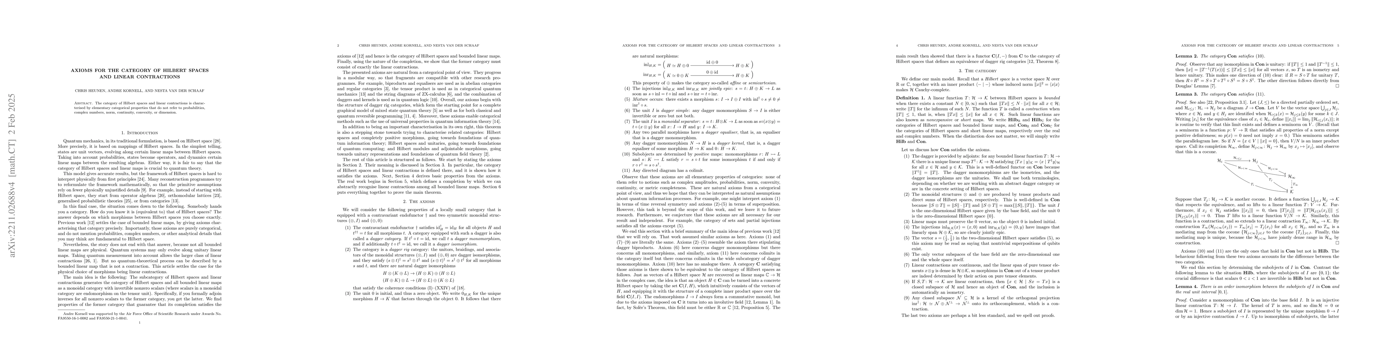 Thumbnail for Axioms for the category of Hilbert spaces and linear contractions