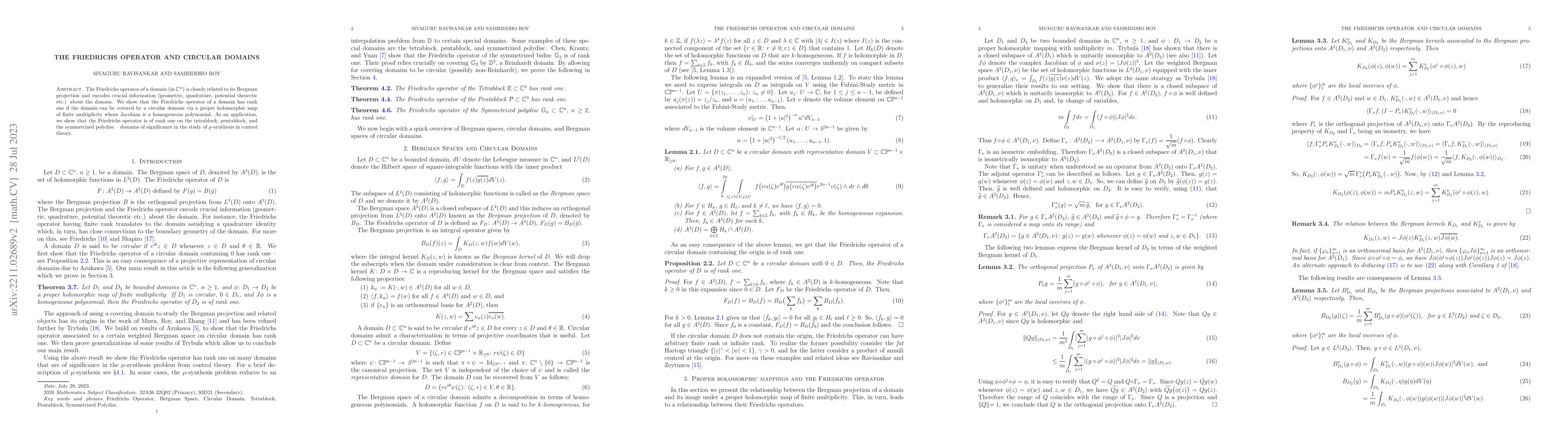 Thumbnail for The Friedrichs Operator and Circular Domains