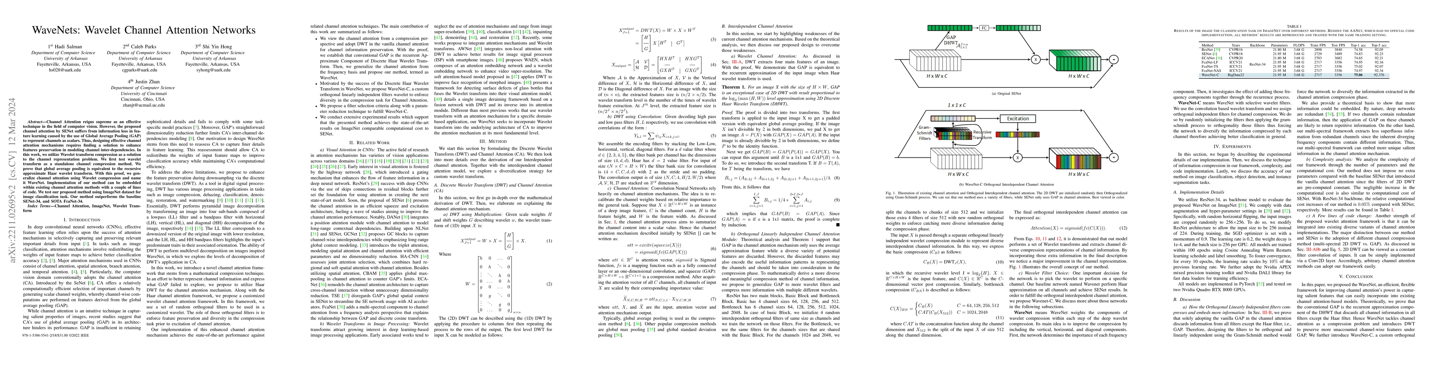 Thumbnail for WaveNets: Wavelet Channel Attention Networks