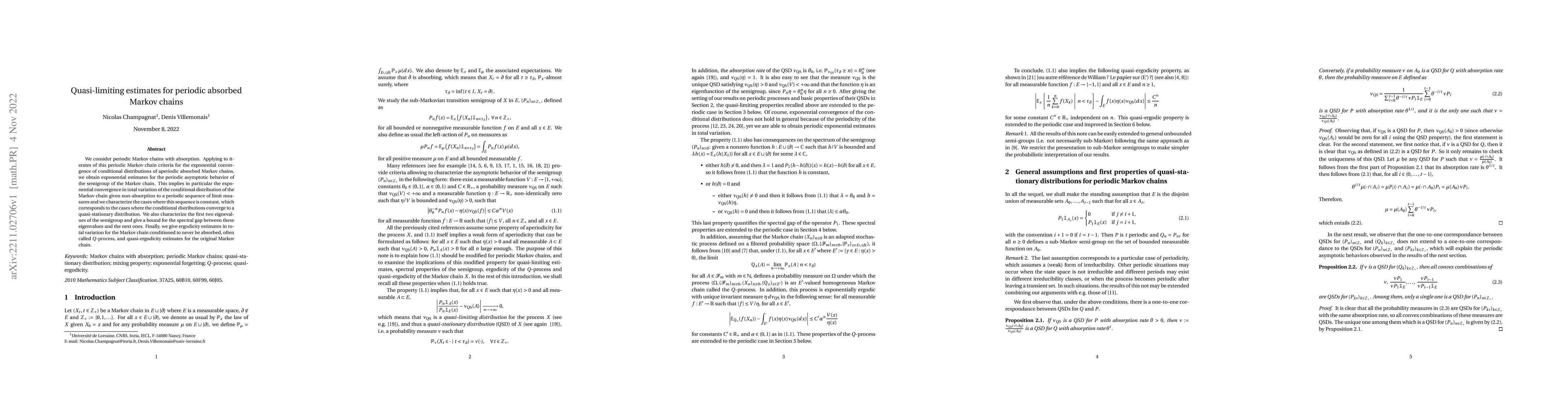 Thumbnail for Quasi-limiting estimates for periodic absorbed Markov chains