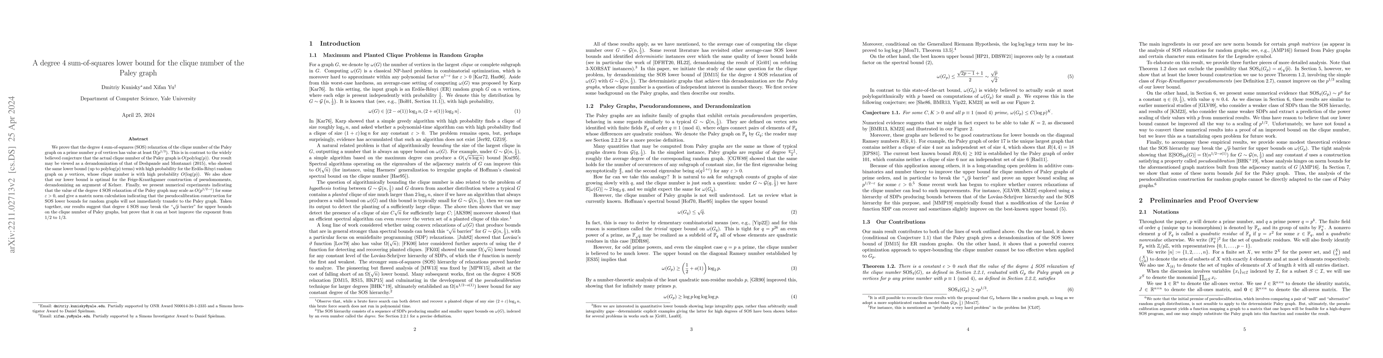 Thumbnail for A degree 4 sum-of-squares lower bound for the clique number of the Paley
  graph