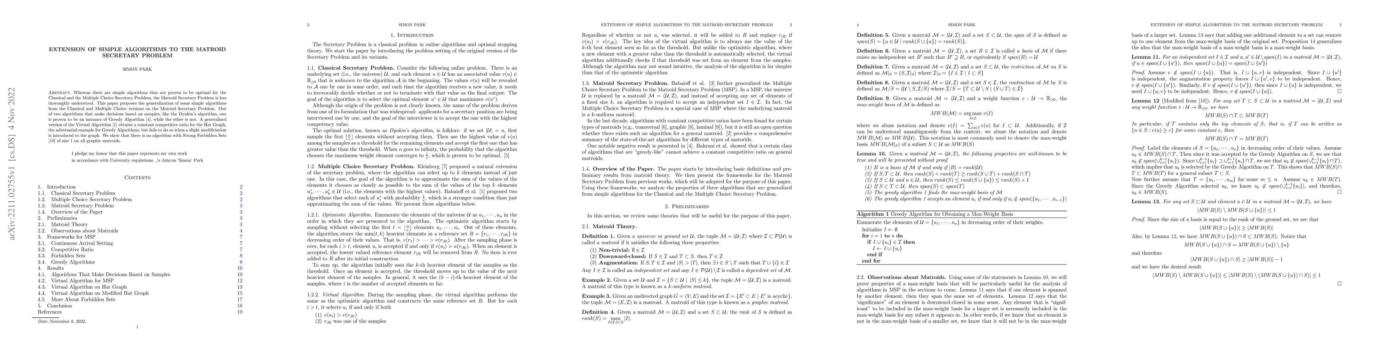 Thumbnail for Extension of Simple Algorithms to the Matroid Secretary Problem