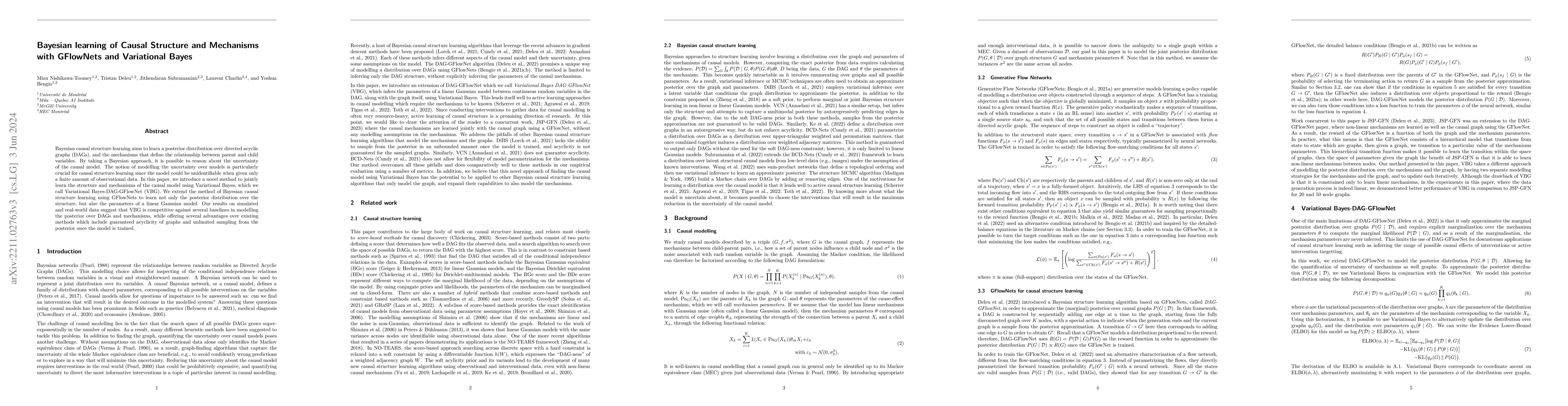 Thumbnail for Bayesian learning of Causal Structure and Mechanisms with GFlowNets and
  Variational Bayes