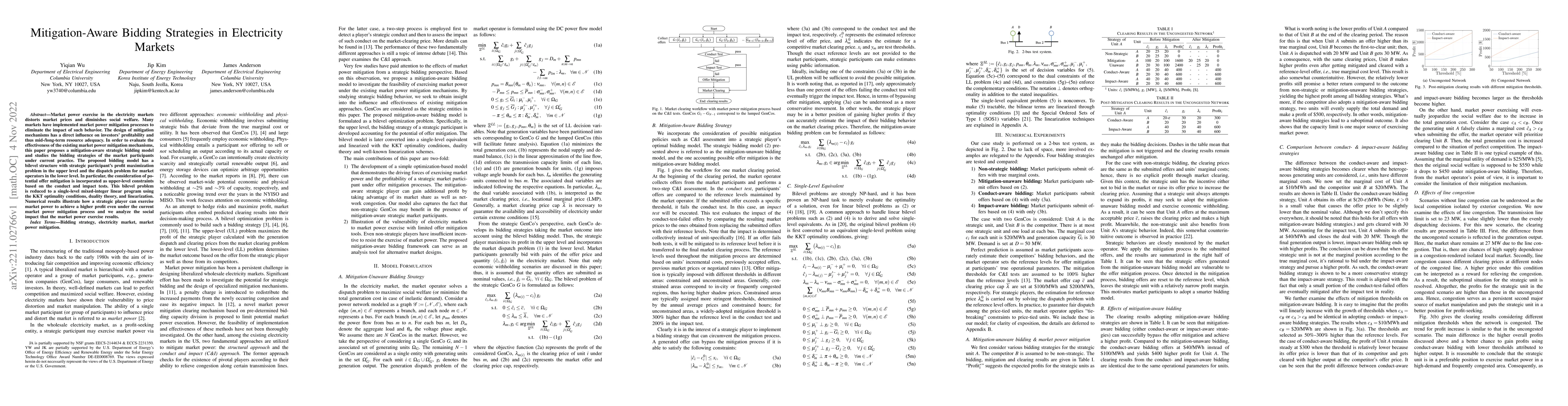 Thumbnail for Mitigation-Aware Bidding Strategies in Electricity Markets