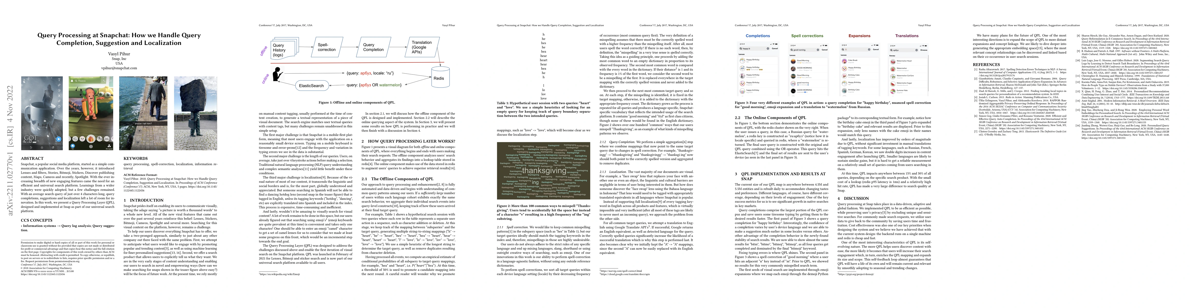 Thumbnail for Query Processing at Snapchat: How we Handle Query Completion, Suggestion
  and Localization