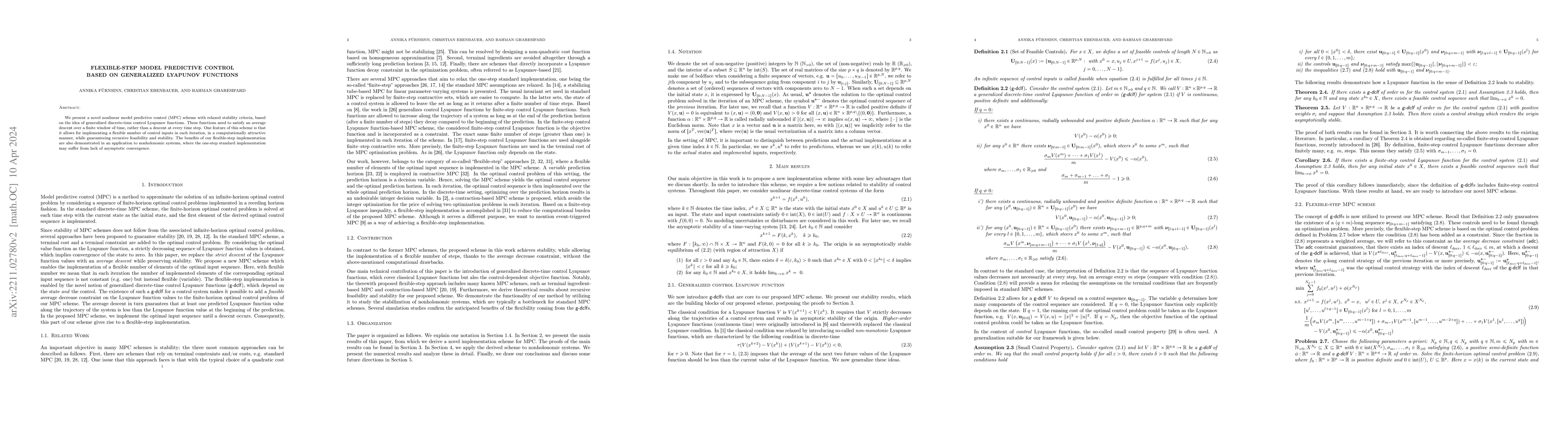 Thumbnail for Flexible-step Model Predictive Control based on Generalized Lyapunov
  Functions